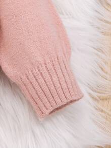 SHEIN 嬰兒女童休閒寬鬆長拼接拉甘袖連帽針織外套 - 藕粉色 - 查看 3