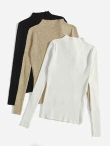 SHEIN EZwear 3pcs Cổ giả Đồ đan Ribbed Áo len - Nhiều màu - Xem 2