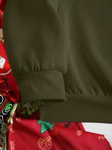 SHEIN EZwear 大碼聖誕圖案搖粒絨運動衫 - 軍綠色 - 查看 4