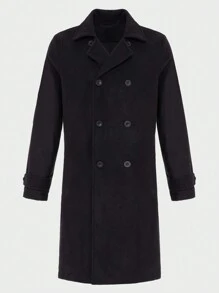 SHEIN Cottnline Men Double Breasted Overcoat - Black - View 3