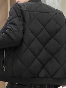 Men's New Varsity Collar Diamond Pattern Quilted Jacket, For Fall Winter