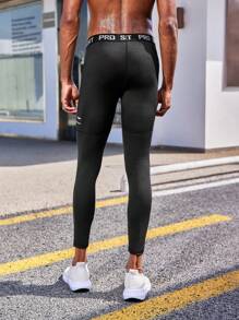 Manfinity Sport Corelite 男士字母圖案運動褲襪 - 黑色 - 查看 2