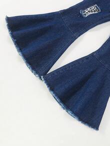 SHEIN 少女豹紋喇叭袖上衣&撕裂原創喇叭褲 - 彩色 - 查看 4