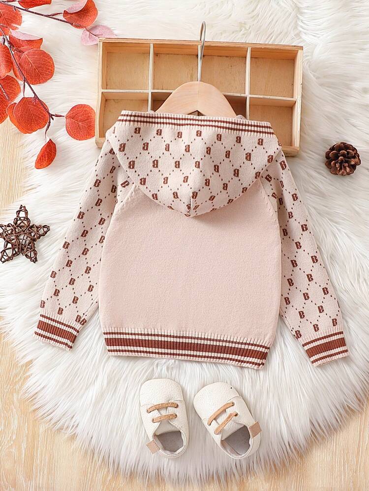 Baby Boy Letter Pattern Raglan Sleeve Hooded Cardigan