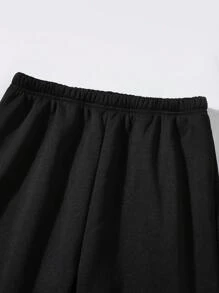 SHEIN ChillGRL 青少年女孩字母圖案加絨內裏衛衣和衛褲 - 黑色 - 查看 4