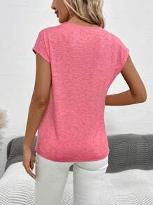 SHEIN LUNE 休閒純色女士T恤 - 粉色 - 查看 2