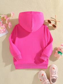 SHEIN Áo nỉ giữ nhiệt lót lông in hình hoạt hình bé gái - Màu Hồng Tươi - Xem 2