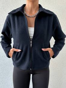 SHEIN Cottnline Chaqueta De Mujer De Cuello Con Solapa De Color Sólido