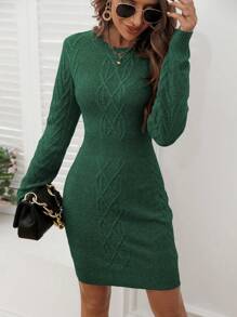 EMERY ROSE Women's Slim Fit Knitted Sweater Dress Fall Winter Cloth For Women - Dark Green - View 7