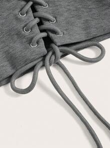 SHEIN EZwear 休閒繫帶 貼布 金屬氣眼字母 純色女士衛衣 - 深灰色 - 查看 3