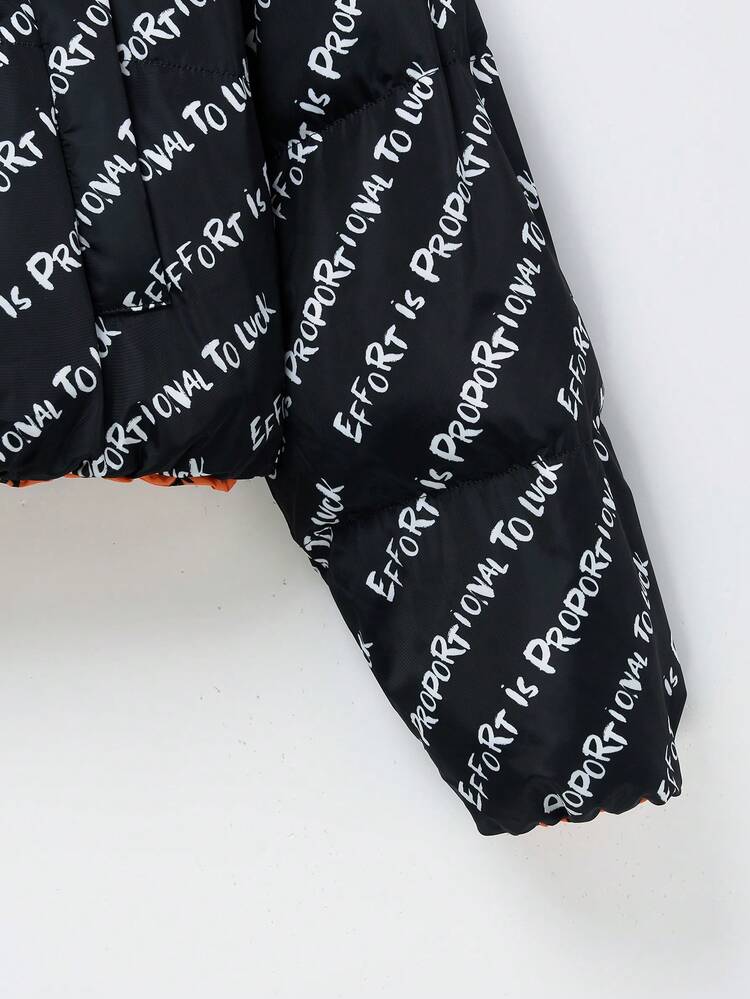 Women's Letter All Over Print Padded Coat In Fall/Winter