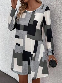 EMERY ROSE Geometric Print Dress - Grey - View 5