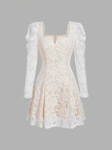 SHEIN MOD Cổ Trái tim Tay áo Ren Đầm - trắng - Xem 1