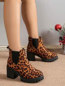 女式時尚豹紋短靴 - 棕色 - 查看 2