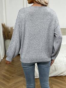 SHEIN LUNE Giải trí Của phụ nữ Thả vai Áo len - Xám - Xem 2