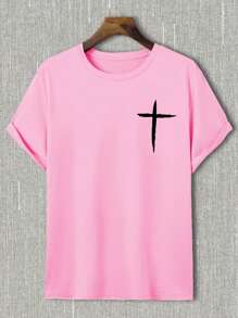 Manfinity LEGND 男士大码交叉印花T恤 - 粉色 - 查看 3