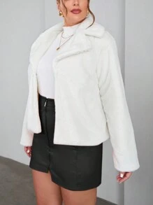 SHEIN Privé 大碼夾克帶西裝領和前打開設計 - 白色 - 查看 3