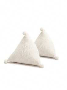 SHEIN Basic living 1PC Triangular three-dimensional pillow with fur ball, soft and comfortable sofa bedroom pillow - White - View 1