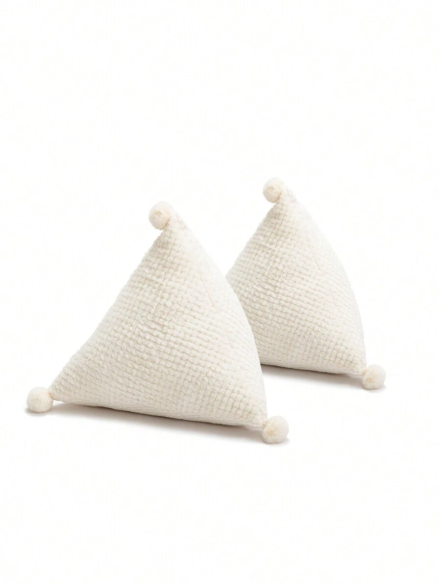 SHEIN Basic living 1PC Triangular three-dimensional pillow with fur ball, soft and comfortable sofa bedroom pillow - White - View 1
