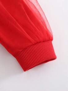 Baby Girl Heart Embroidery Mesh Overlay Dress - Red - View 4