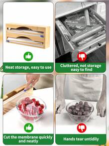 SHEIN Basic living 1 件天然竹箔包装带切刀，塑料包装卷和锡箔收纳盒，用于抽屉和墙壁，铝箔和蜡竹分配器用于厨房储物整理，可容纳 12 卷圣诞节礼物