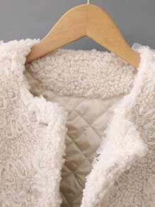 SHEIN Tween Girl Solid Button Front Teddy Coat - Beige - View 3