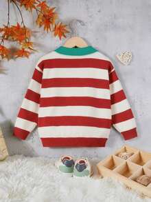 SHEIN Young Girl Colorblock Contrast Collar Button Front Cardigan - Multicolor - View 2