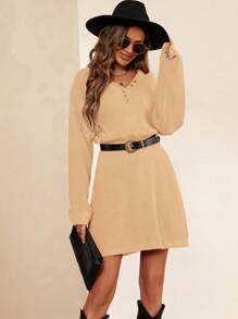 SHEIN Clasi Women's V-neck Woolen Sweater Dress