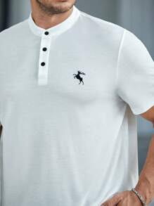 GENTILAND Men Plus Embroidery Deer Pattern Polo Shirt - White - View 5