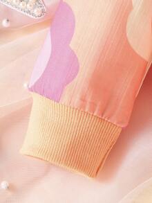 女嬰印花衛衣和褲子 - 橘色 - 查看 3