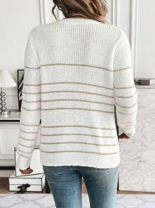 SHEIN Essnce 女性條紋圖案套頭毛衣 - 白色 - 查看 2