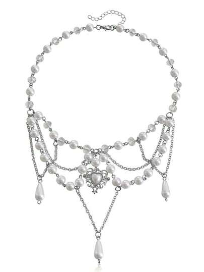 ROMWE Goth Faux Pearl Decor Heart Pendant Necklace