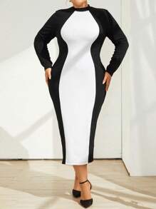 SHEIN Privé Talla grande Vestido ajustado de dos tonos de cuello alto