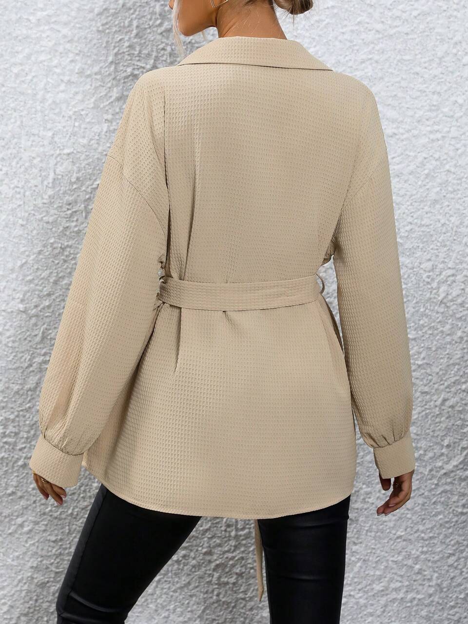 Flap Pocket Drop Shoulder Belted Coat