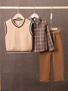 SHEIN Chàng trai trẻ 3 cái/bộ Nâu Lưới Ấm áp Đối với Mùa thu Và Mùa Đông - màu đen - Xem 1