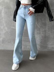 EURMUSE Jeans campana con cremallera, 98% algodón, con efecto desgastado - Lavado ligero - Ver 3