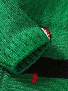 Chaqueta De Punto Con Capucha Delantera Abotonada Para Bebé Con Diseño Navideño De Niño - Verde - Ver 4