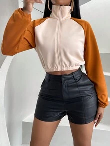 SHEIN Slayr 雙色插肩袖短夾克 - 杏色 - 查看 6