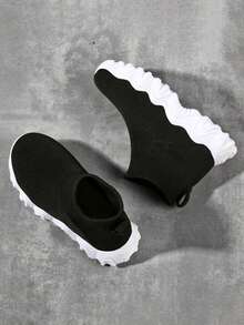 兒童素色高幫運動鞋適用於街頭服飾 - 黑色 - 查看 5