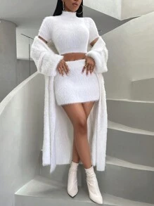SHEIN Slayr Falda Corta Blanca De Cintura Alta De Imitación De Piel De Visón - Blanco - Ver 6