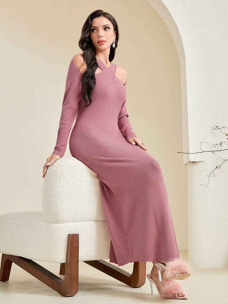 Cut Out Front Sweater Dress Fall Cloth For Women