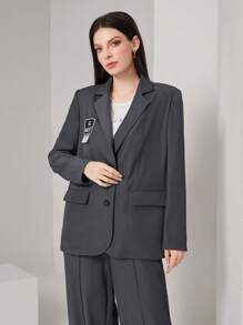 Mulvari Chất rắn Có màu sắc Có nút Cổ áo tây Áo vest Và Quần Bộ - Màu xám đen - Xem 4