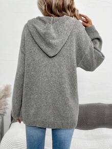 SHEIN Essnce 前繫帶落肩袖連帽套頭毛衣 - 深灰色 - 查看 2