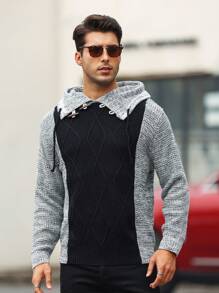 Manfinity Homme Hombres Jersey de dos tonos con cordón con capucha - Negro - Ver 3