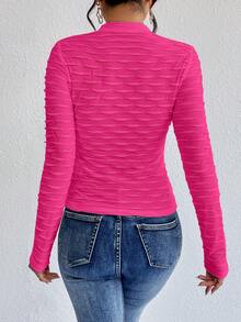 SHEIN Essnce 素色小高領T恤 - 玫紅色 - 查看 2