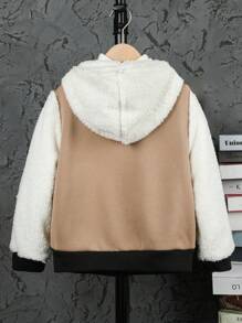 Garçon Veste Dessin Animé patchwork En Polaire À Capuche Avec Design Lettre , Pour Adolescent - Kaki - Voir 2