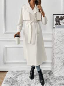 SHEIN Privé 女士風衣外套 - 杏色 - 查看 1