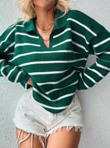 Striped Pattern Drop Shoulder Sweater