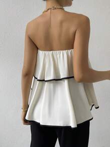 SHEIN Privé Contrast Binding Ruffle Trim Tube Top - Multicolor - View 2