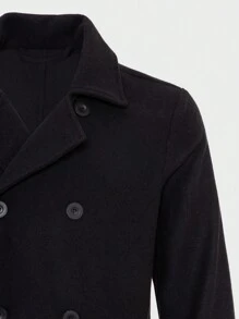 SHEIN Cottnline Men Double Breasted Overcoat - Black - View 5